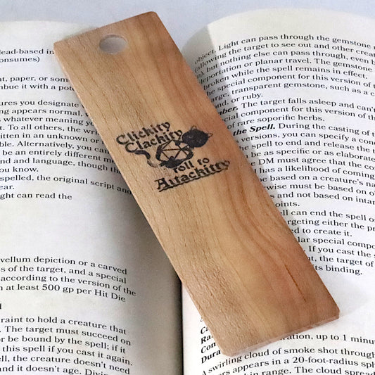 Cat Wooden Bookmarks, Black Cat D20, Books, Cats, and Coffee, Attackitty, Big-Eyed Cat - Dragon Armor Games