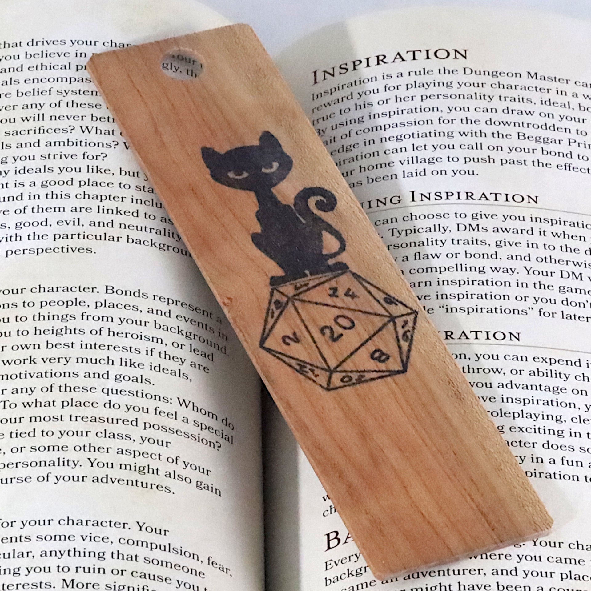 Cat Wooden Bookmarks, Black Cat D20, Books, Cats, and Coffee, Attackitty, Big-Eyed Cat - Dragon Armor Games