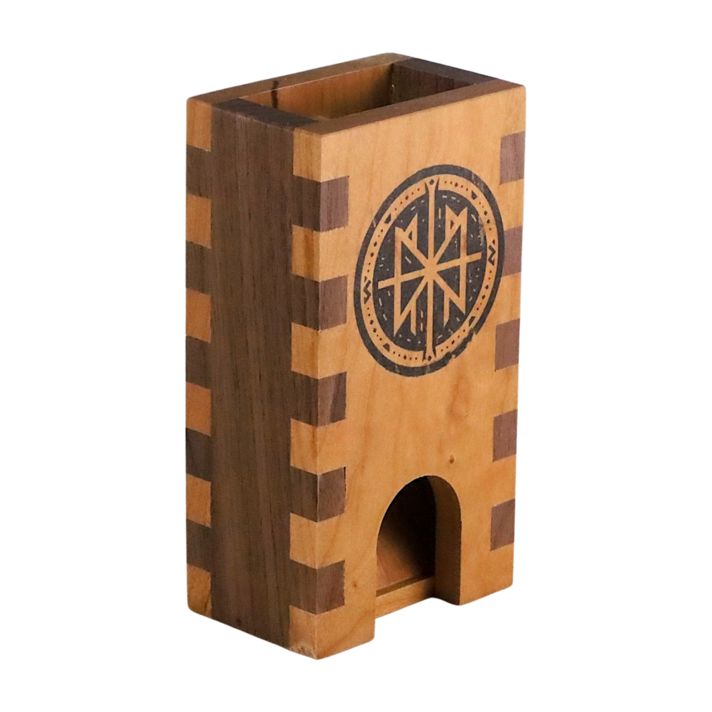 Viking Rune Circle Wood Dice Tower for DnD, Pathfinder, Shadowrun, TTRPG Dice Roller with Nordic Runes, Father's Day Gift, Family Game Night - Dragon Armor Games