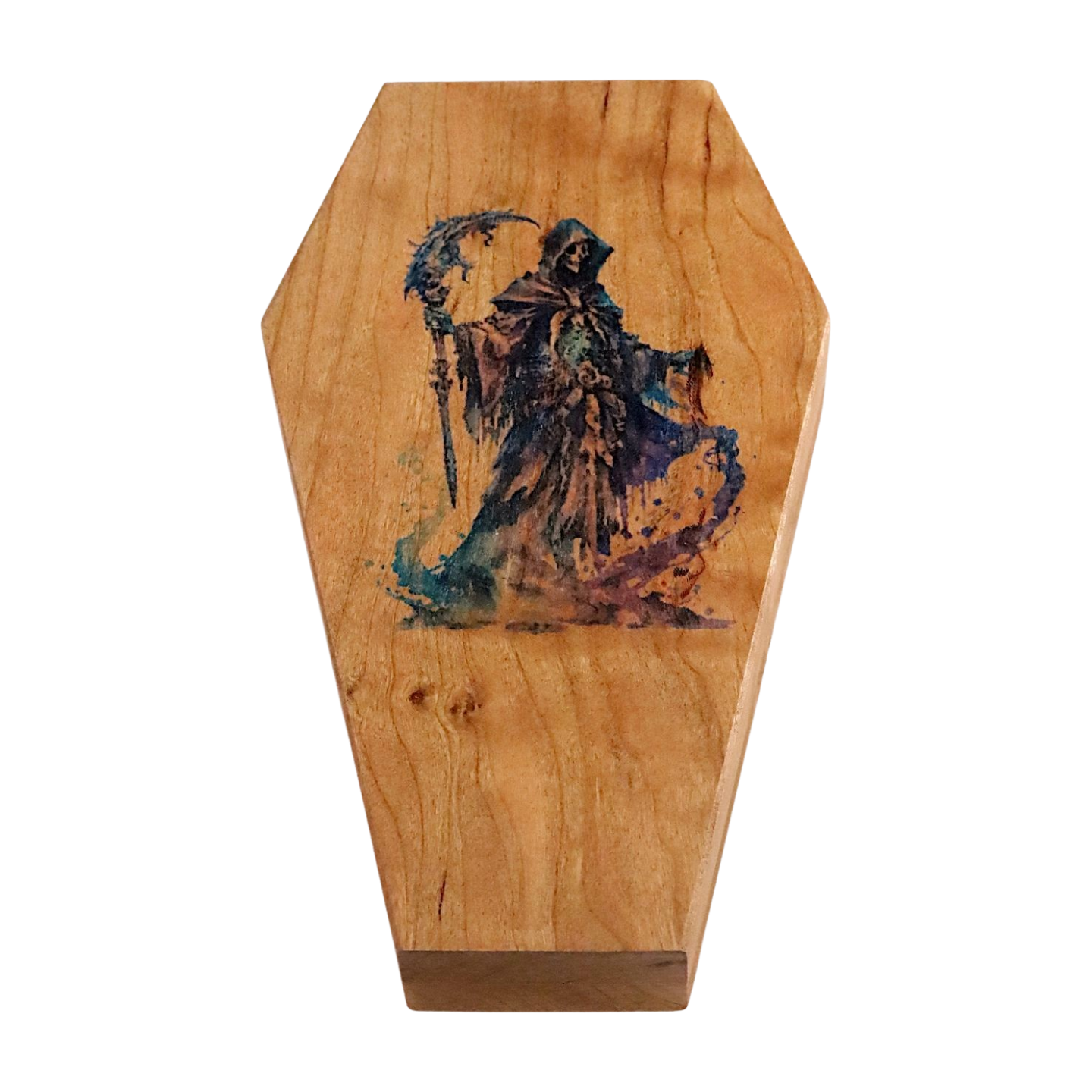 Gothic Coffin Dice Box, Wooden DnD D20 Storage Case with Cthulhu, Grim Reaper, Red Dragon, Mystical Symbol, and Walnut Designs, DM Gift - Dragon Armor Games