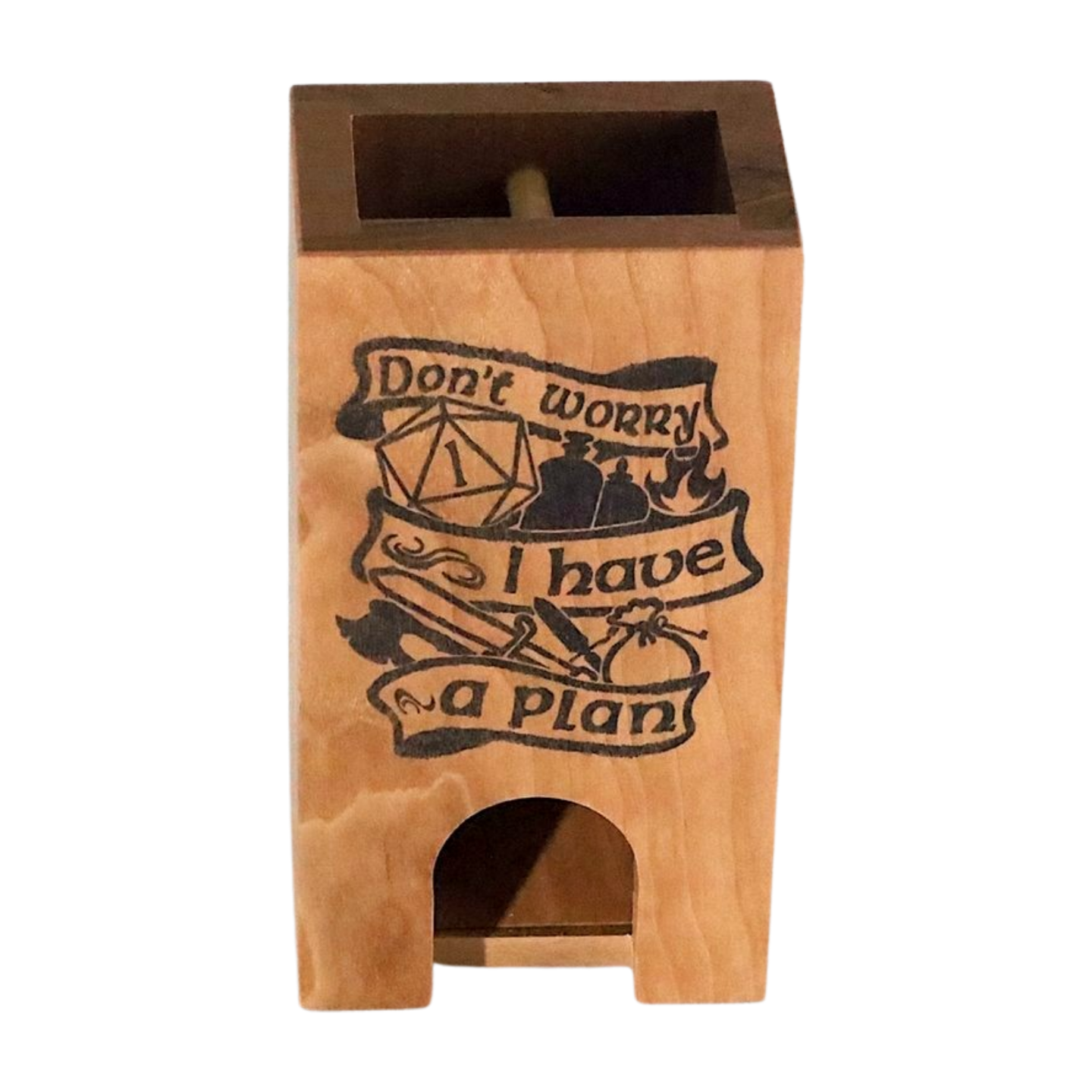 "Don't Worry I have a Plan" DnD Dice Tower Wood for Pathfinder, Shadowrun, TTRPG, D20 Dice Roller Gaming Setup, Dungeon Master Gift for Son - Dragon Armor Games