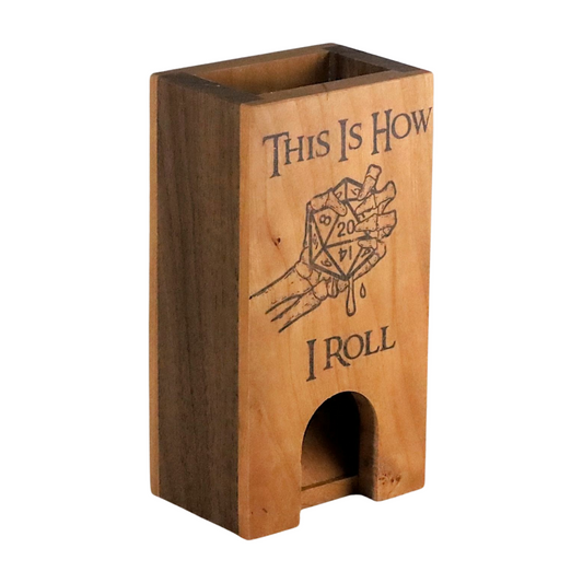 D20 DnD Dice Tower Wood, "This is How I Roll" Portable Dice Roller with 20-Sided Die for TTRPG gaming setup, DnD player gift for him - Dragon Armor Games