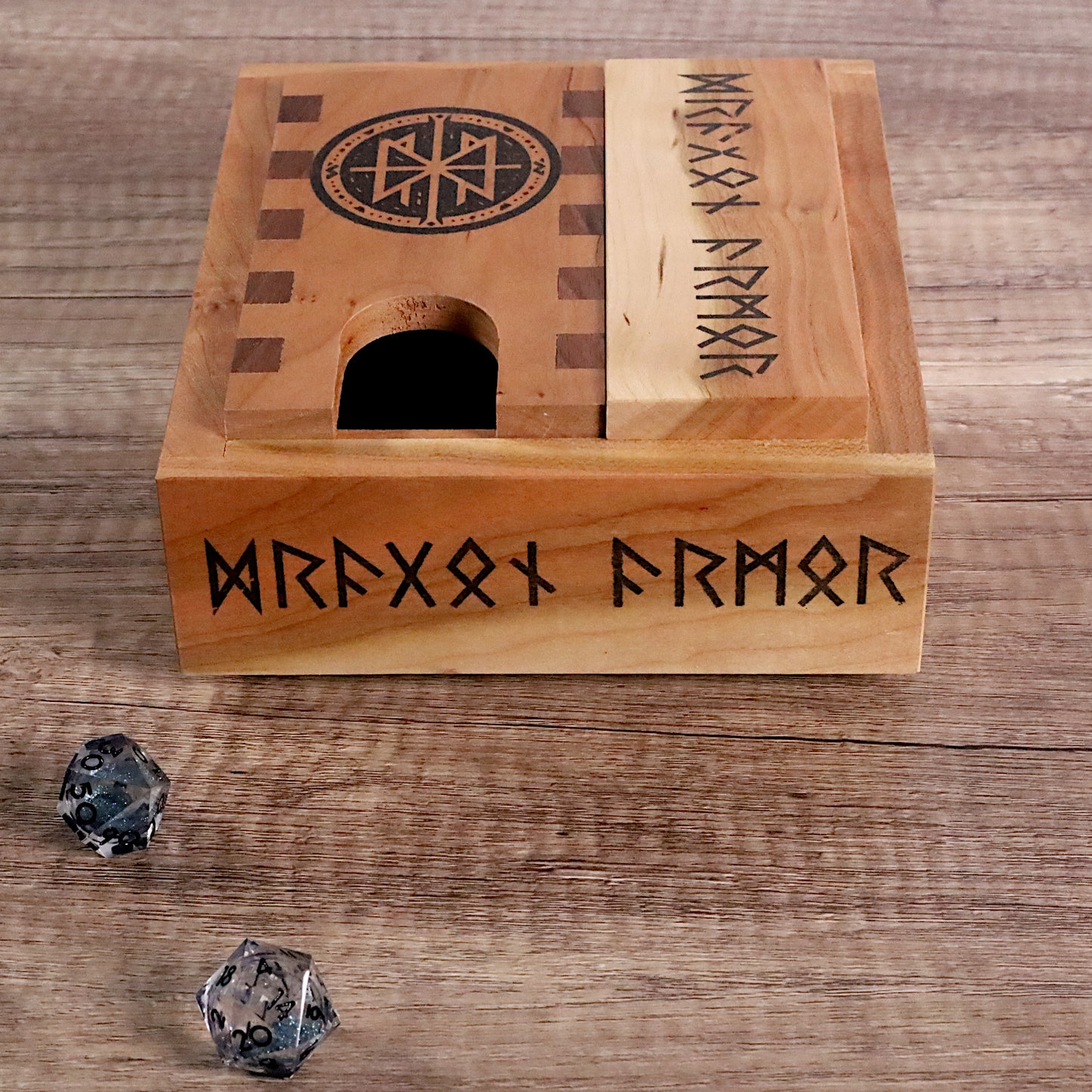 Viking Rune DnD Player Set: Wooden Dice Tray, Tower, and Vault for TTRPG, Pathfinder, Shadowrun, Dungeon Master Gift, Norse Rune Dice Roller - Dragon Armor Games