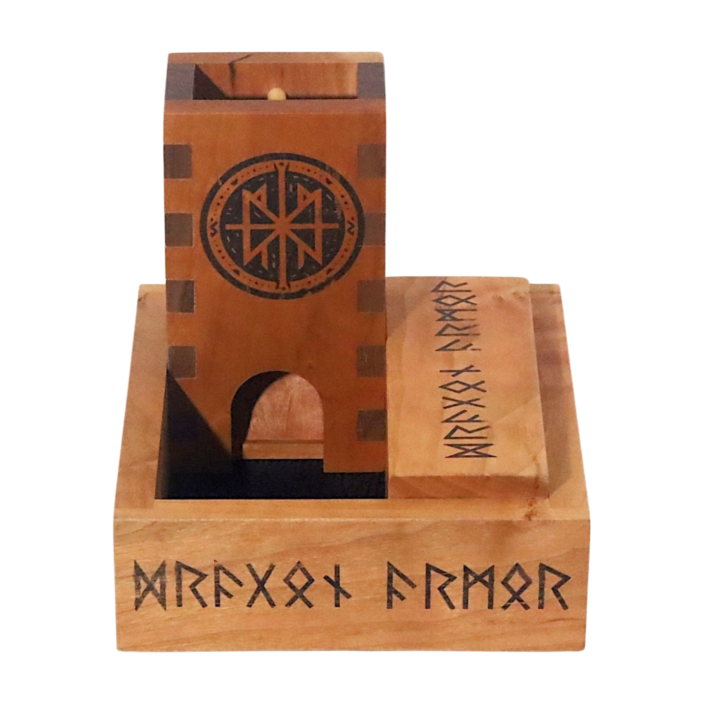 Viking Rune DnD Player Set: Wooden Dice Tray, Tower, and Vault for TTRPG, Pathfinder, Shadowrun, Dungeon Master Gift, Norse Rune Dice Roller - Dragon Armor Games