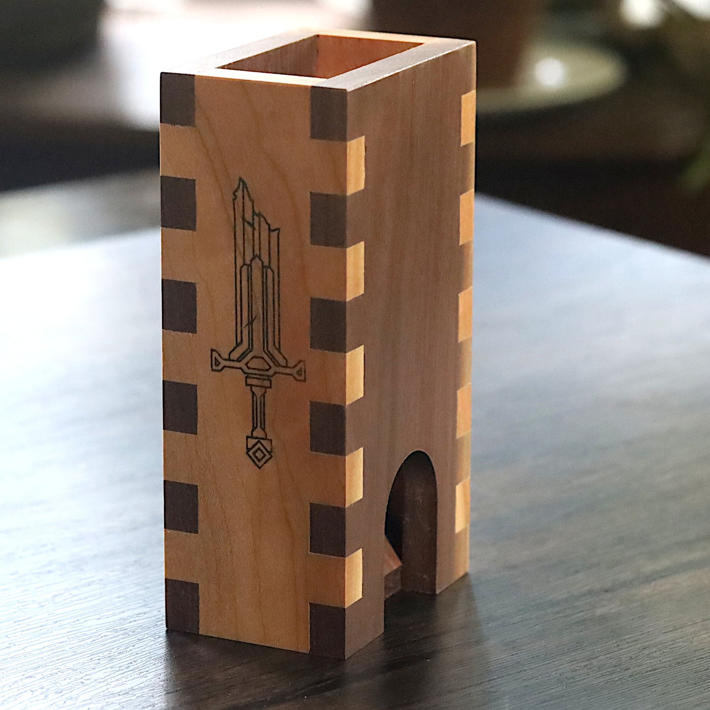 Medieval Sword Dice Tower Wood DnD Dice Roller, Dungeon Master Gift for Knight Fighter, TTRPG Gaming Accessory for Pathfinder, Shadowrun - Dragon Armor Games