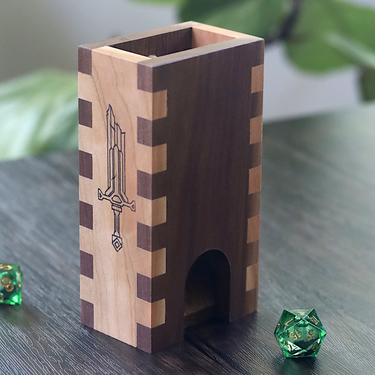 Medieval Sword Dice Tower Wood DnD Dice Roller, Dungeon Master Gift for Knight Fighter, TTRPG Gaming Accessory for Pathfinder, Shadowrun - Dragon Armor Games