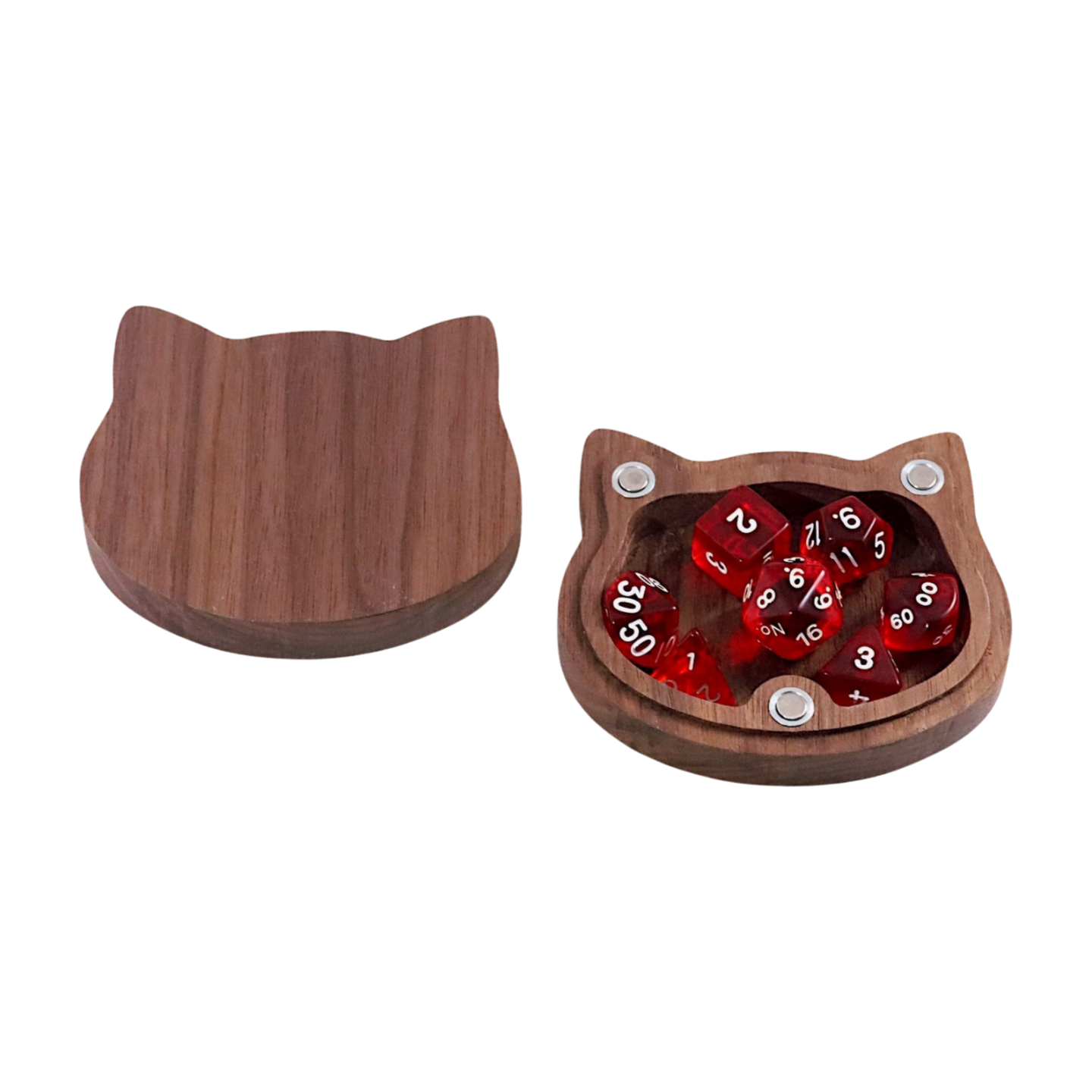 Cute Cat Dice Vault, Wood D20 Storage Case for DnD, TTRPG, Whimsical Kitten Head Magnetic Box, Dungeon Master Valentine Gift for Gamer Girl - Dragon Armor Games